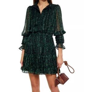 Walter Baker Mini Dress Tezza Chiffon Black Green Cottagecore Floral Metallic 6